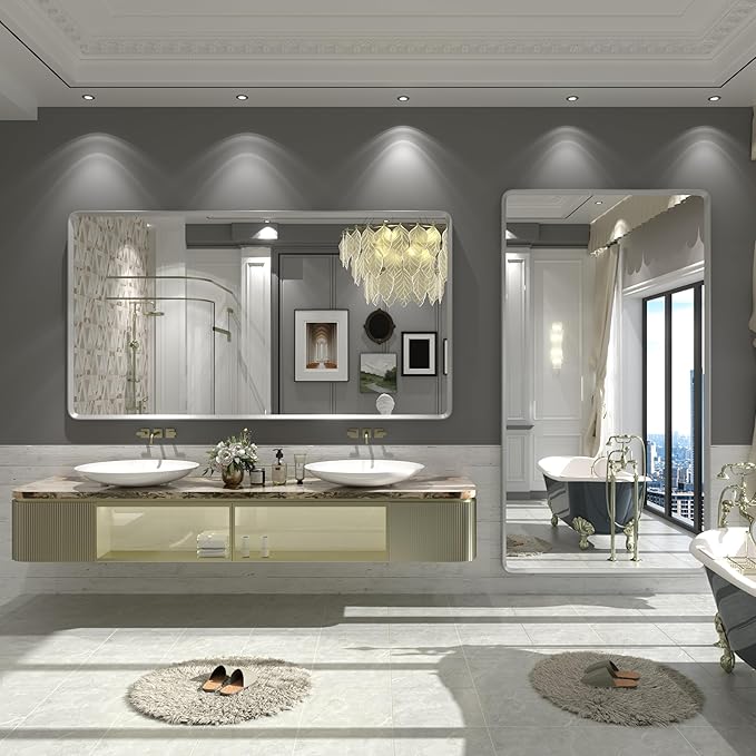 55x30 Silver Bathroom Mirror, Brushed Silver Vanity Mirror - Image 5