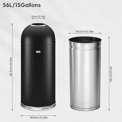 EKO Eternal 56L/15 Gallon Large Capacity Tall Commercial Trash Can, Round Open - Image 2