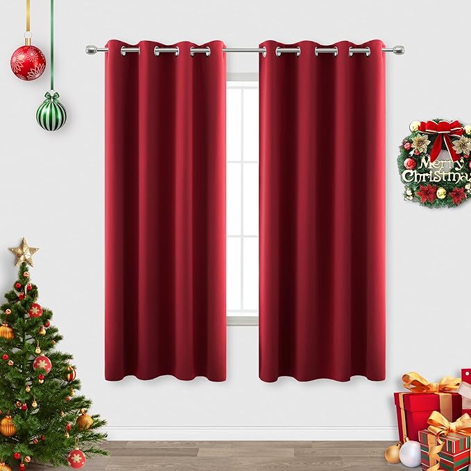 KOUFALL Red Room Darkening Blackout Curtains 63 Inch Length by KOUFALL