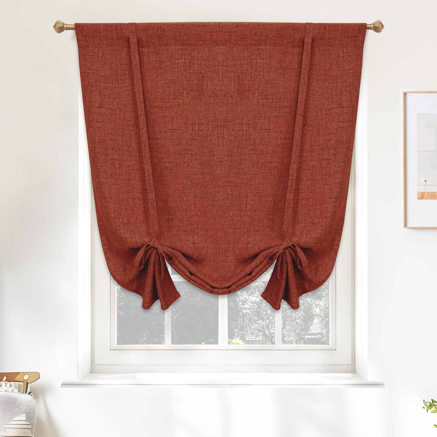 DriftAway Double Layer Linen Blackout Tie Up Curtains Thermal Insulated Fully Lined Balloon Roman Shade Bathroom Window Adjustable Rod Pocket for Small Window 39 Inch by 55 Inch Burnt Orange