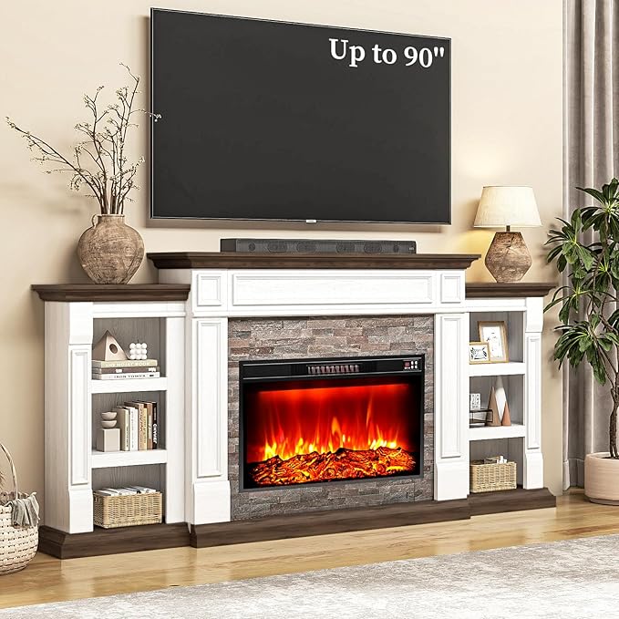 80" Electric Fireplace with Mantel, Fireplace TV Stand by WelcometoLGHMHome