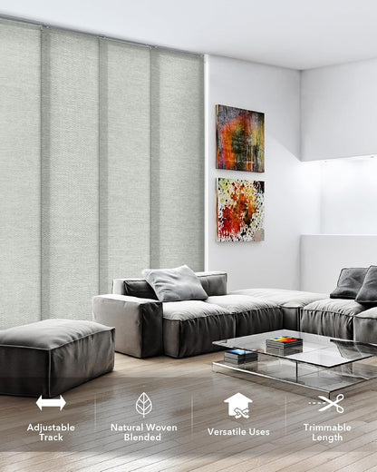Panel Blinds Semi-Sheer 45.8"-86" x 96", Moonstone | Semi-Sheer Shimmering Fabric Panels for Sliding and Closet Doors with Adjustable Track and Trim-to-Fit Height