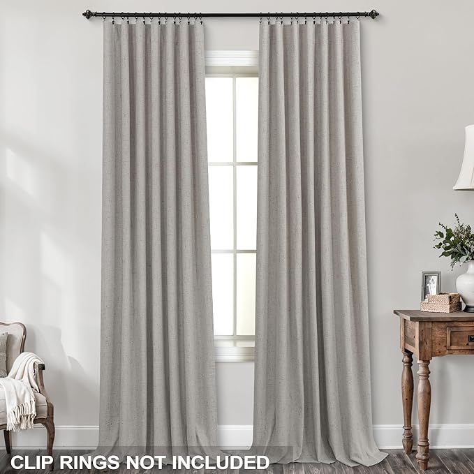 KOUFALL 52x105 Inch Length Taupe Back Tab Linen Blackout Curtains - Image 3