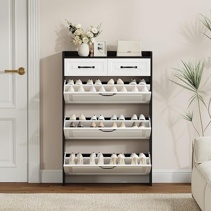 Shoe Cabinet with 3 Large Flip Drawers & 2 Storage Drawers, Narrow Shoe - Image 5