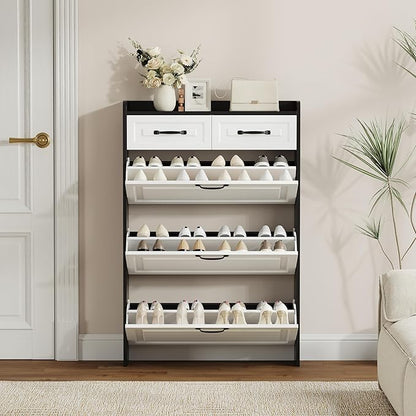 Shoe Cabinet with 3 Large Flip Drawers & 2 Storage Drawers, Narrow Shoe - Image 5