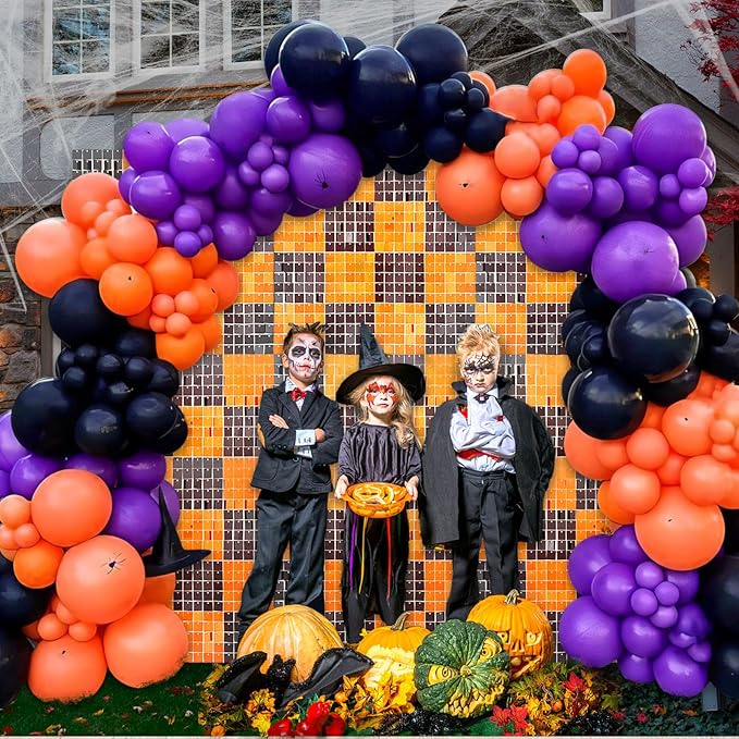 24PCS Black Orange Shimmer Wall Backdrop, Halloween Square Sequin Photo Backd...
