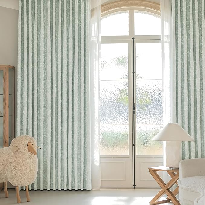Beauoop Green Floral Jacquard Blackout Curtains 96 Inches Long 2 Panels - Image 8