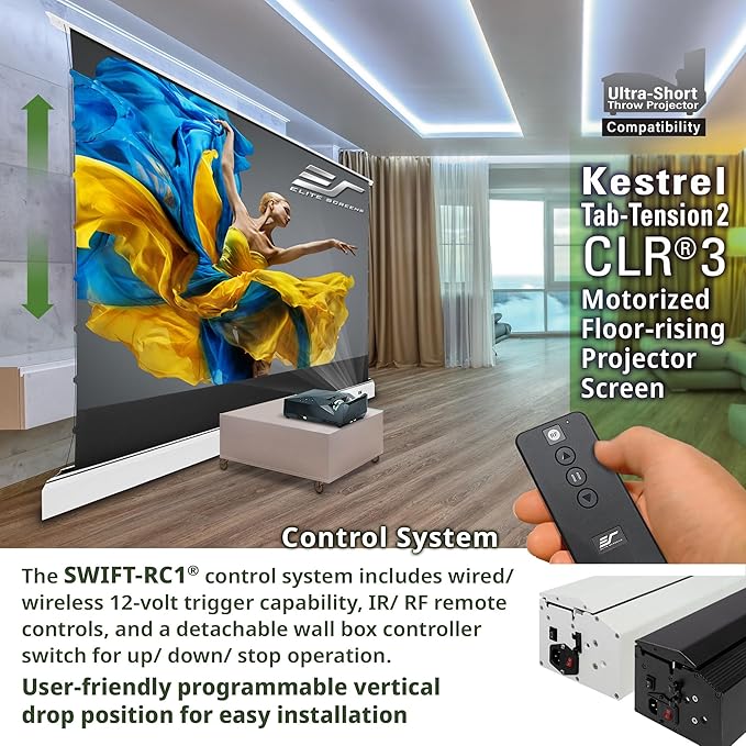 Elite Screens Kestrel Tab-Tension 2 CLR3, Ultra-Short Throw Ceiling Ambient - Image 6