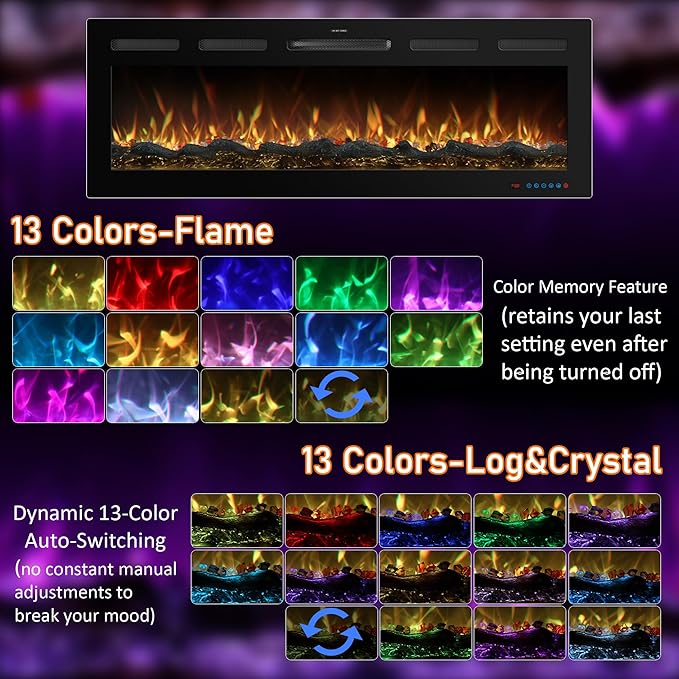 50 Inch WiFi-Enabled Recessed Electric Fireplace Inserts - Image 3