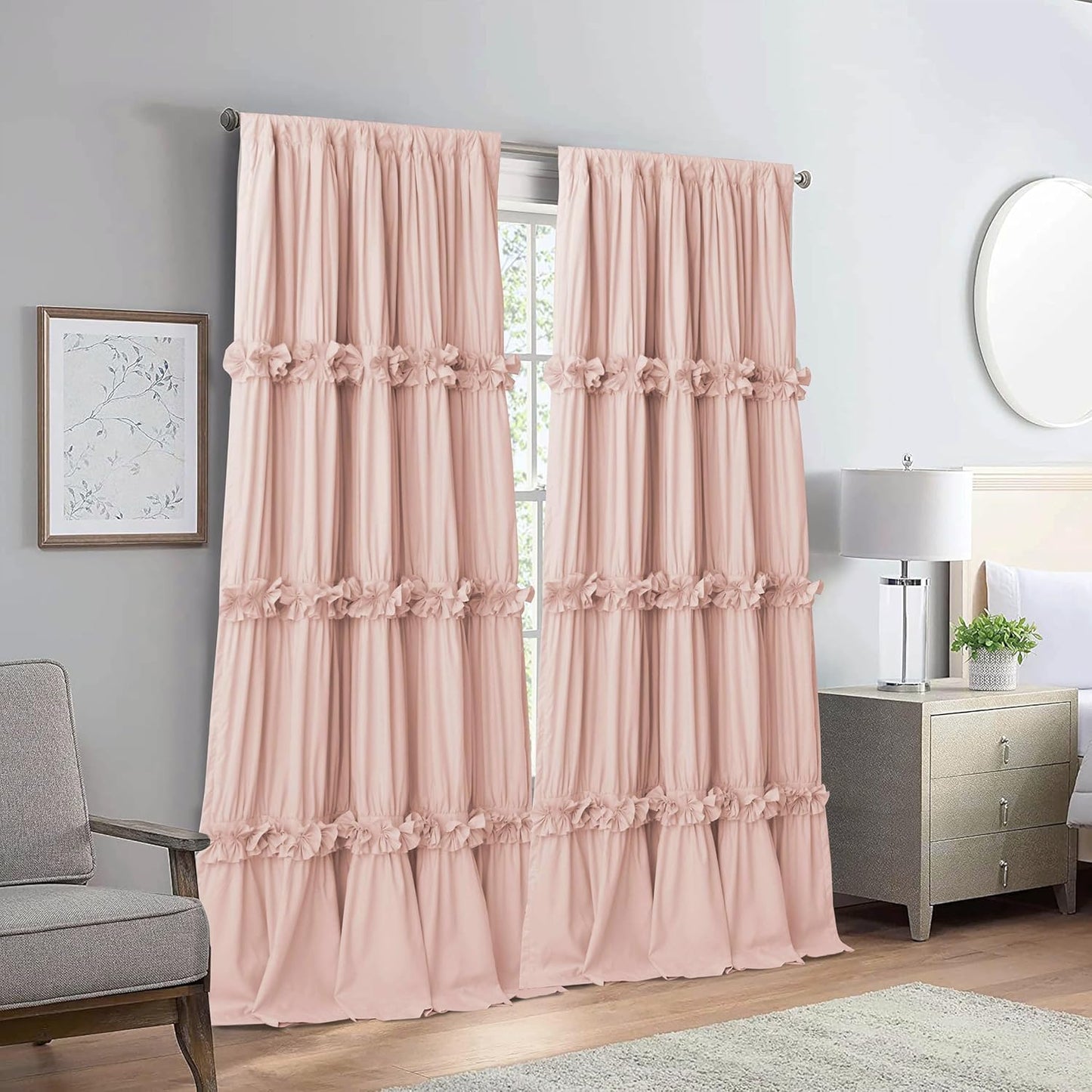 Homechoice Decor Thermal Insulated Blackout Window Curtains, 52" W x 96" L x 2 Panels, Boho Ruched Window Treatments with Butterfly Flowers, Rustic Rod Pocket Drapes for Room, Peach Pink (LQ-30)