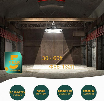 ACOHOOK 500W LED High Bay Light AC100-277V High Bay LED Light 5000K 75000LM UFO - Image 2