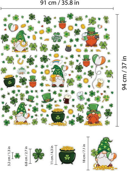 WALPLUS Spring Window Clings St. Patrick's Day Shamrock Gnomes 168 Pieces Double-Sided Reusable PVC Stickers for Glass, Plastic, Metal, Wood, Walls, Mirrors, Glossy Surfaces