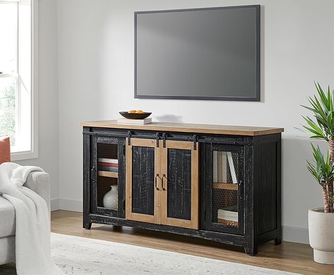 Martin Svensson Home Rustic 65" Black and Driftwood Solid Wood TV Stand by MartinSvenssonHome