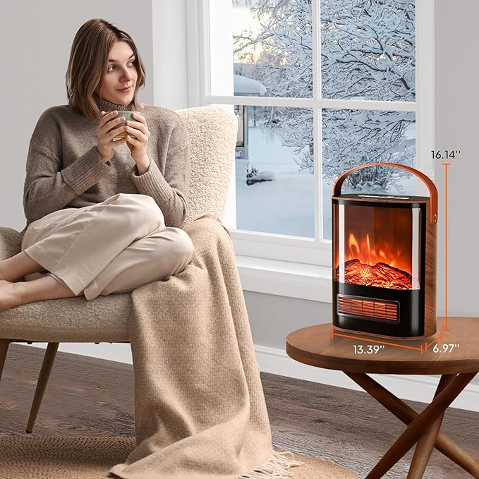 ROVSUN 1500W Electric Fireplace Stove, Realistic Flame Effect, Adjustable - Image 6