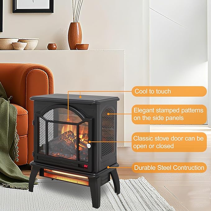 18" Electric Fireplace Heater, Freestanding Fireplace - Image 6