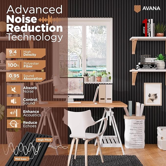 Avana Modern Acoustic Wood Wall Panels – 47.2 x 12.6 Inch Black Oak Acoustic - Image 5