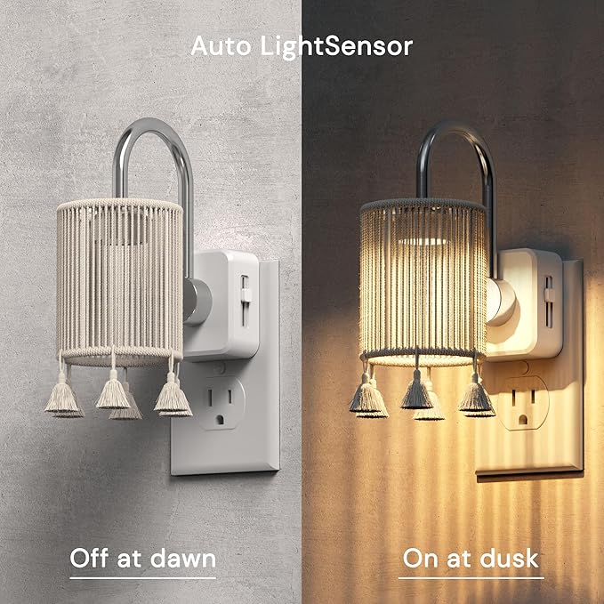 L LOHAS LED Night Lights Plug into Wall, Boho Fabric Cylinder Night Light - Image 2