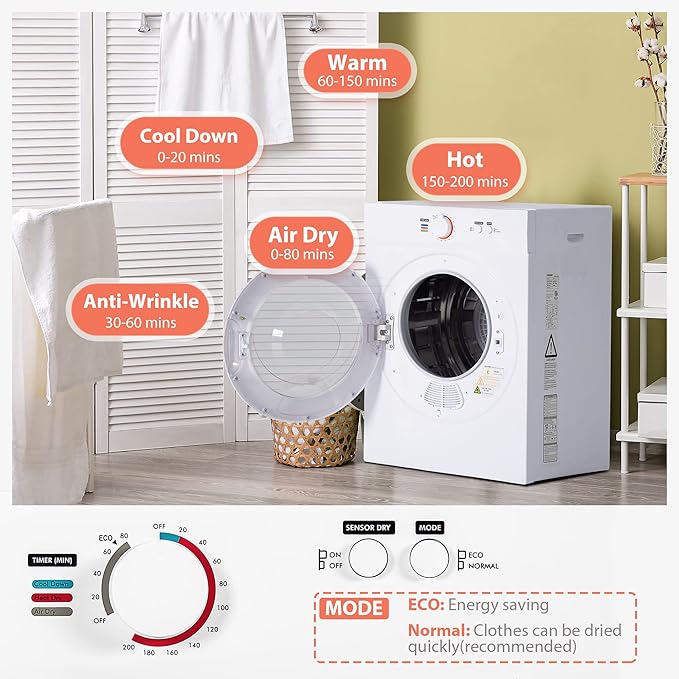 Euhomy Compact Dryer 1.8 cu. ft. Portable Clothes Dryers - Image 4