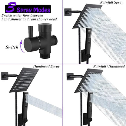 8"High Pressure Square Rain Shower Head and 2-in-1 Hand Shower.Equipped - Image 6
