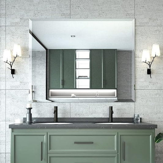 Mirrorons Beveled Mirror, Wall Mirror 40" x 32", Frameless Rectangle Bathroom by Mirrorons