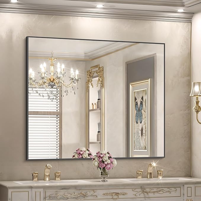 Black Bathroom Mirror for Wall, 36x40 Inch Rectangle Mirrors - Image 9