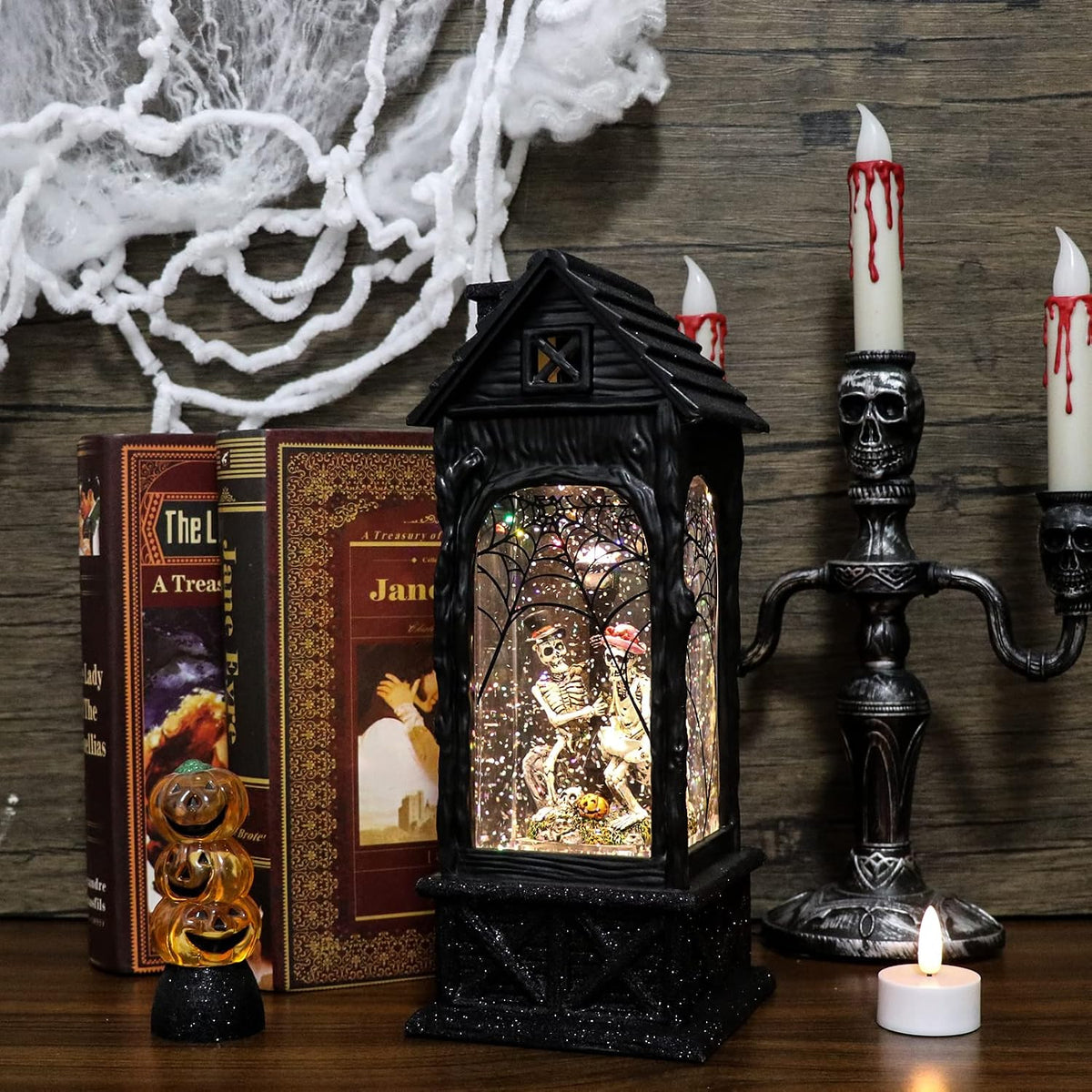 Eldnacele Halloween Ghost Projection Snow Globe Lantern with 6-Hour Timer, Li...
