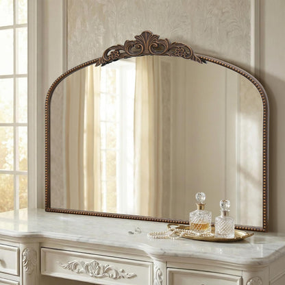 Micasso Vintage Bronze Wall Mirror: 40"x29" Baroque Antique Arched Mirror | Traditional Ornate French Decorative Mirror for Bedroom/Bathroom/Fireplace/Entryway/Hallway/Dresser/Vanity/Mantel/Nightstand