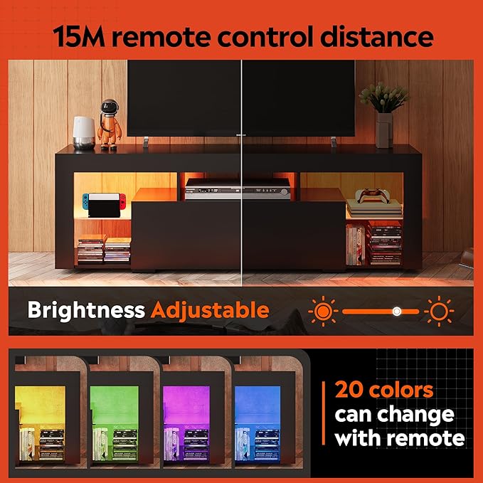 WLIVE TV Stand with LED Lights & 2 Large Storage Drawers, Modern Entertainment - Image 4
