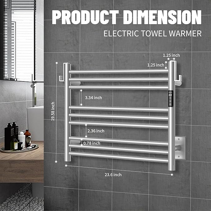 K&KALONZO Towel Warmer for Bathroom, Wall-Mounted 9-Bar Heated Towel Rack - Image 6