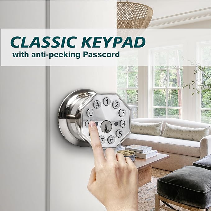 Smart Door Knob with Keypad and Key, Digital Door Lock with Keypad, Keyless - Image 3