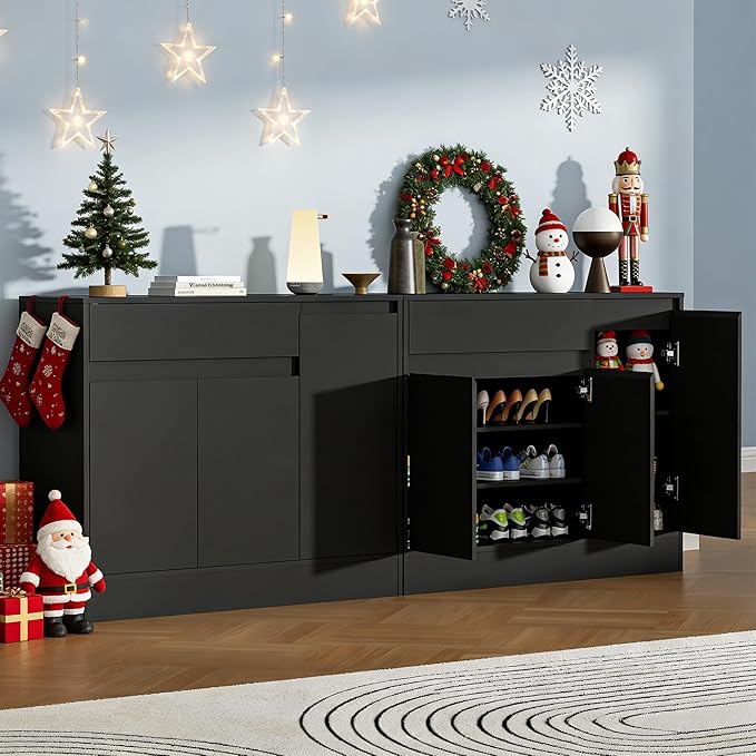 Shoe Cabinet Storage with 3 Doors, Freestanding Shoe Cabinet with Drawer & - Image 3