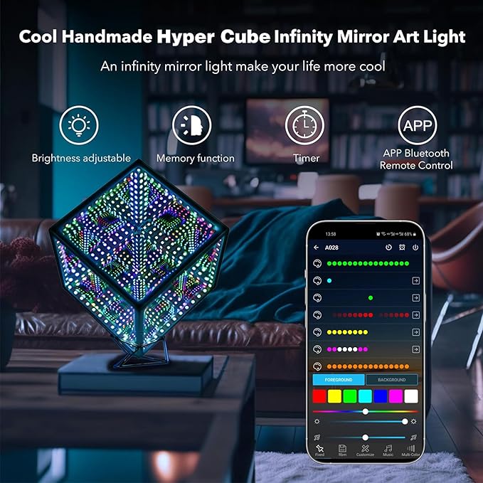 Heepulor Infinity Hyper Cube LED Table Lamp, Color-Changing Music-Sync - Image 4