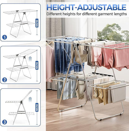 APEXCHASER Clothes Drying Rack, Foldable 2-Level Drying Rack Clothing, - Image 3