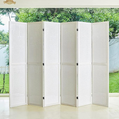 Pegboard Display, 5.6Ft Wooden Room Divider Folding Privacy Screens Portable - Image 4