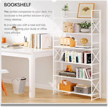 4NM Extra Wide 6 Tiers No Assembly Book Shelves, 61.8" H Folding Bookshelf - Image 3