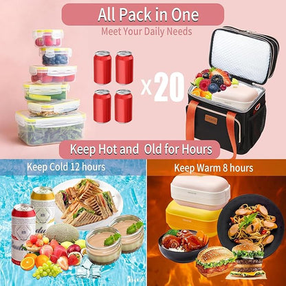 Expandable Insulated Lunch Box for Women Men, Double Deck Large Lunch Bag Tote - Image 5