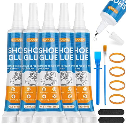 Shoe Glue | 5 x 15 ML Tube Clear Adhesive Glue Shoe Care Kit Repairs Soles by Lucomb