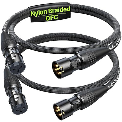 Short XLR Cables 1.5ft 2 Pack, Kevlar-Reinforced Nylon Braided Microphone Cable by AA