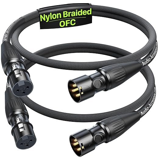 Short XLR Cables 1.5ft 2 Pack, Kevlar-Reinforced Nylon Braided Microphone Cable by AA