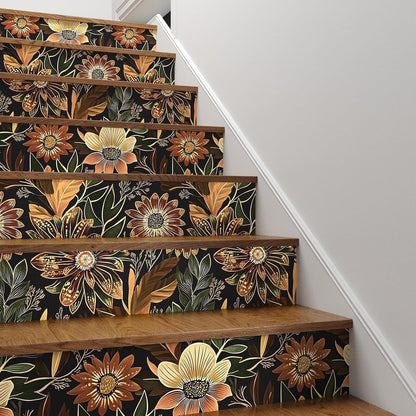 Boho Dark Black Gold Floral Wallpaper Peel and Stick 17.5"x393" | Self Adhesive/Removable/Waterproof/Thick Vinyl Contact Paper for Bathroom Bedroom Shelf Cabinet Drawer,Prepasted,Easy Peel