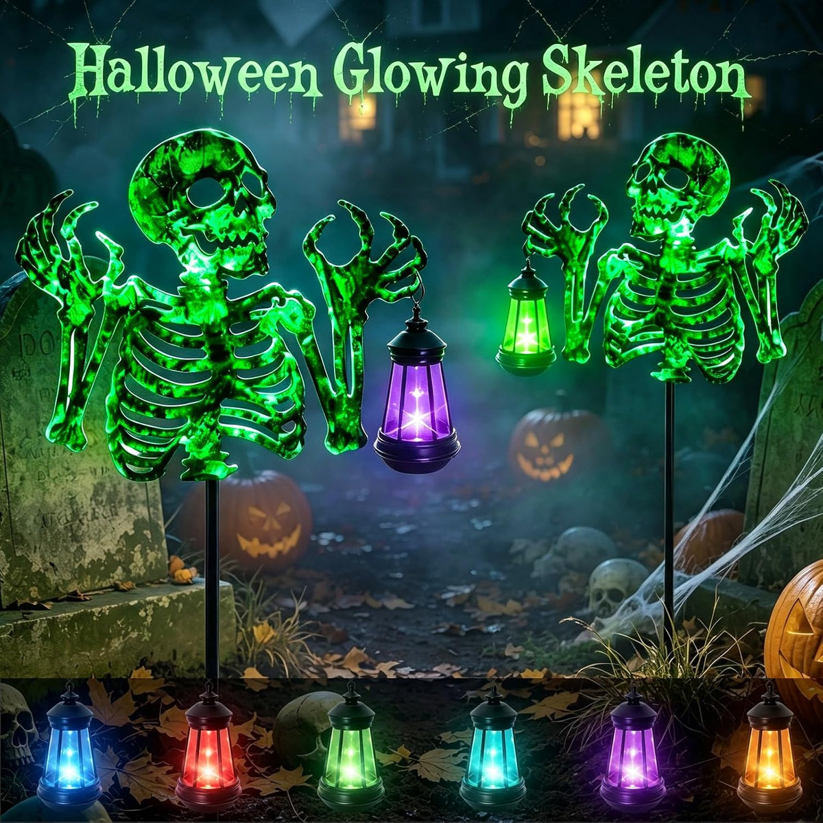Halloween Decorations Outdoor Scary Skeleton Yard Stakes Solar Lights