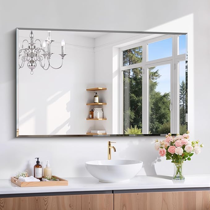 CILIBER Beveled Bathroom Mirror, 30x48 Large Frameless Mirrors by CILIBER