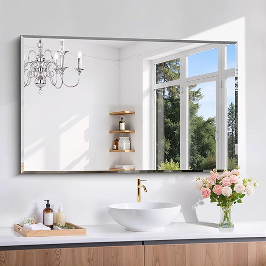 CILIBER Beveled Bathroom Mirror, 30x48 Large Frameless Mirrors by CILIBER