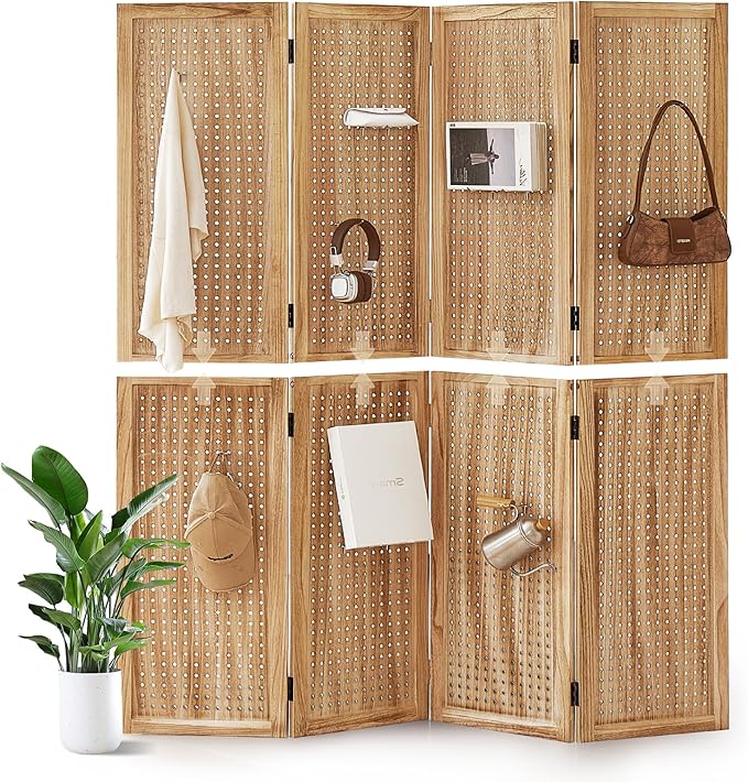 Leesinwing 4 Panel Wooden Room Dividers, 5.6FT High Plug-in Folding Screen Made by Leesinwing