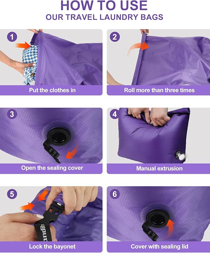 Travel Laundry Bag, Pump Free Vacuum Storage Bag Reusable Compression Dirty - Image 4