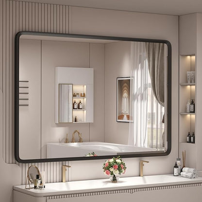 44x30 Inch Black Matte Framed Mirror by GOLOMO