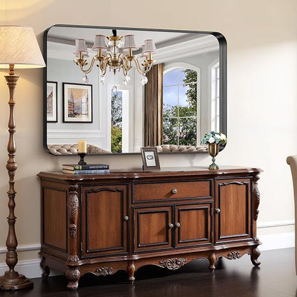 CIRCUMI Black Bathroom Mirror, Rounded Corner, Tempered Glass, Large Mirror - Image 4