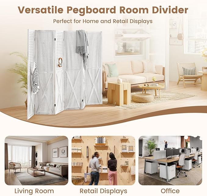 ALeesing 6 Panel Pegboard Room Divider, 5.6Ft Pegboard Display Folding Privacy - Image 5