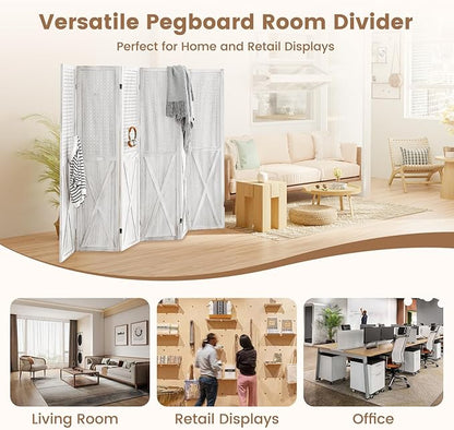 ALeesing 6 Panel Pegboard Room Divider, 5.6Ft Pegboard Display Folding Privacy - Image 5