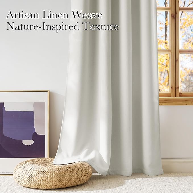 NICETOWN Natural Faux Linen Room Darkening Rod Pocket Curtains 63 inch Length - Image 3